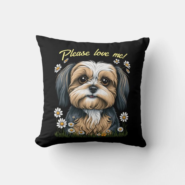 Shih Tzu Throw Pillow With Customisable Text (Front)