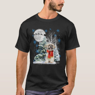 Shih Tzu Under Moonlight Snow Christmas Pajama Swe T-Shirt