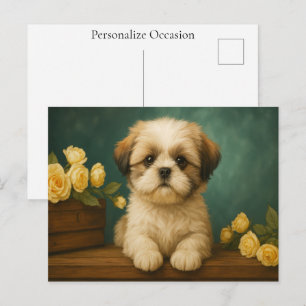 Shih Tzu Vintage Cute Puppy Dog Adorable Portrait  Holiday Postcard
