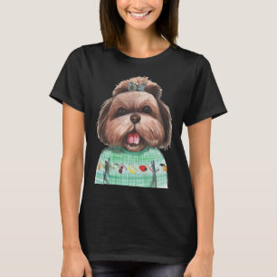Shih Tzu Watercolor Pet Portrait Dog T-Shirt