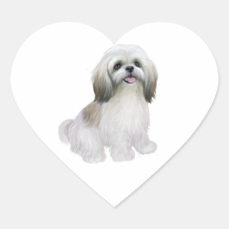 Shih Tzu - White with grey-tan Heart Sticker