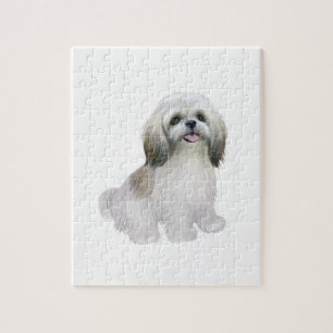 Shih Tzu - White with grey-tan Jigsaw Puzzle