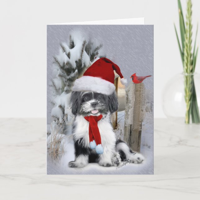 Shih Tzu winter scene Holiday Card (Front)