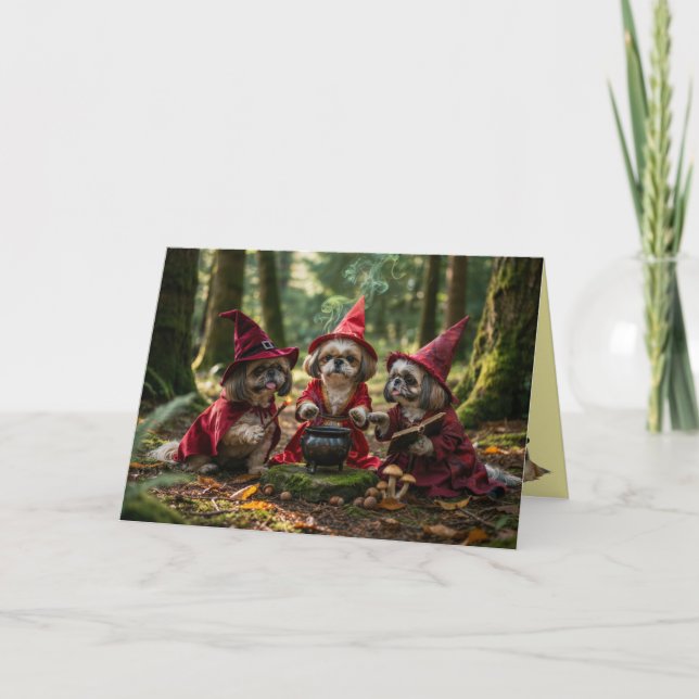 Shih Tzu Witch Halloween Card (Front)