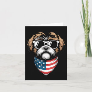 Shih Tzu with American Flag Bandanna Card