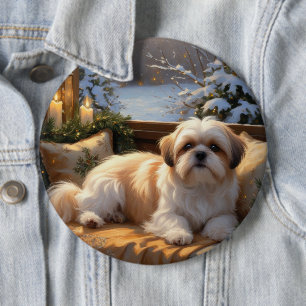 Shih Tzu with Christmas Lights Holiday  6 Cm Round Badge