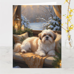 Shih Tzu with Christmas Lights Holiday Card