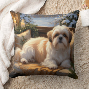 Shih Tzu with Christmas Lights Holiday  Cushion