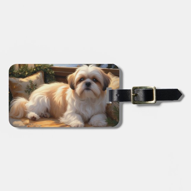 Shih Tzu with Christmas Lights Holiday  Luggage Tag (Front Horizontal)