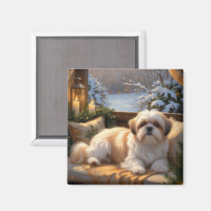 Shih Tzu with Christmas Lights Holiday  Magnet