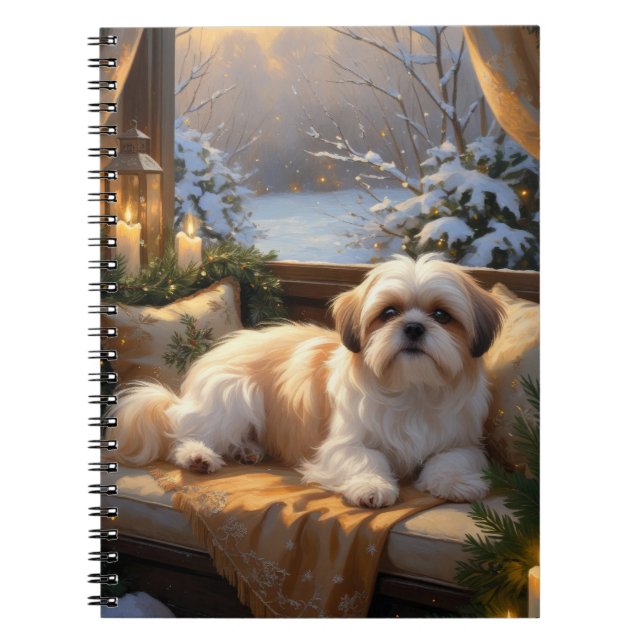 Shih Tzu with Christmas Lights Holiday  Notebook (Front)