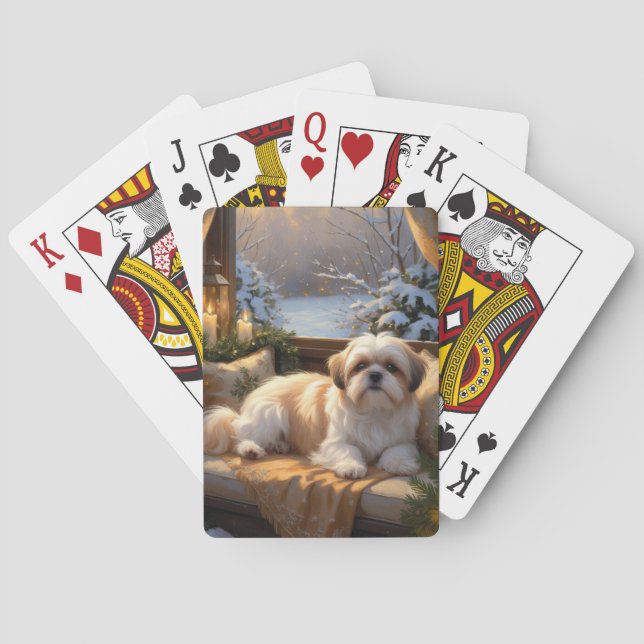 Shih Tzu with Christmas Lights Holiday  Playing Cards (Back)