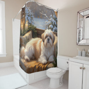 Shih Tzu with Christmas Lights Holiday  Shower Curtain