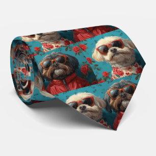 Shih Tzu with Heart Roses Valentine's Day  Tie