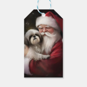 Shih Tzu With Santa Claus Festive Christmas  Gift Tags