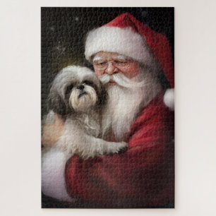 Shih Tzu With Santa Claus Festive Christmas  Jigsaw Puzzle