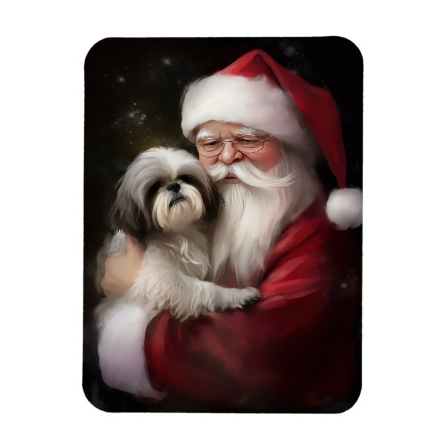 Shih Tzu With Santa Claus Festive Christmas  Magnet (Vertical)