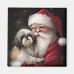 Shih Tzu With Santa Claus Festive Christmas  Magnet