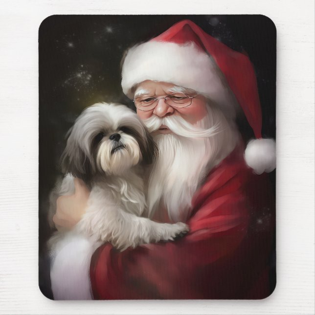 Shih Tzu With Santa Claus Festive Christmas  Mouse Pad (Front)