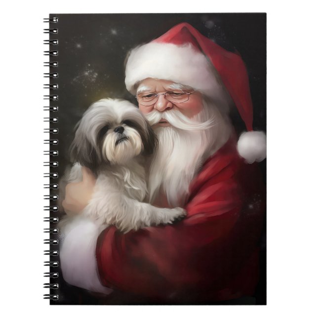 Shih Tzu With Santa Claus Festive Christmas  Notebook (Front)