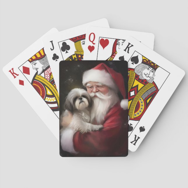 Shih Tzu With Santa Claus Festive Christmas  Playing Cards (Back)