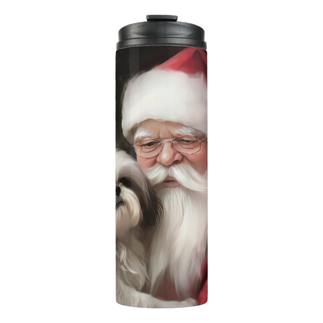 Shih Tzu With Santa Claus Festive Christmas  Thermal Tumbler (Front)
