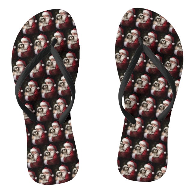 Shih Tzu With Santa Claus Festive Christmas  Thongs (Footbed)
