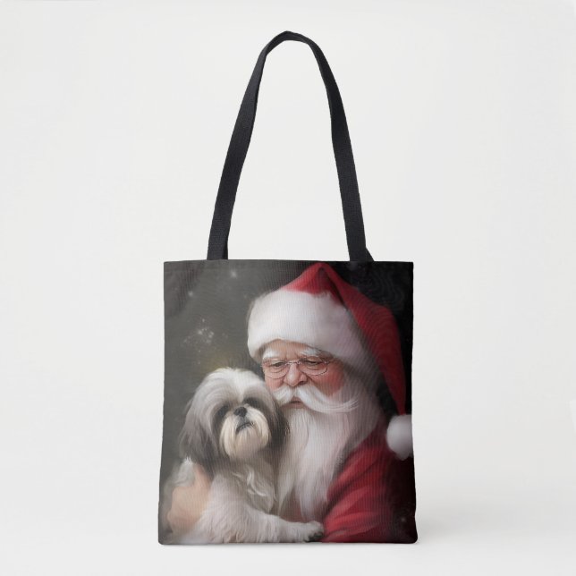Shih Tzu With Santa Claus Festive Christmas  Tote Bag (Front)