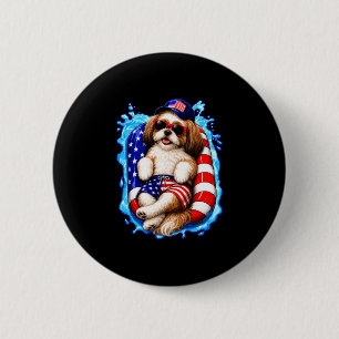 Shih tzu with sunglasses patriotic dog summer pool 6 cm round badge