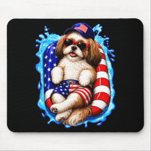 Shih tzu with sunglasses patriotic dog summer pool mouse pad