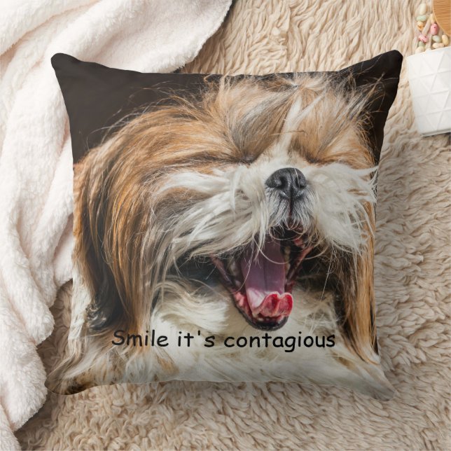 Shih tzu yawning laughing smile text customise cushion (Blanket)
