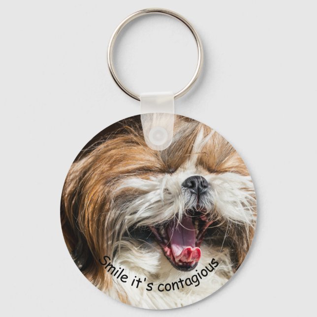 Shih tzu yawning laughing smile text customize key ring (Front)