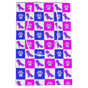 Shihpoo Dog & Paw Print Crazy Hot Pink & Blue Medium Gift Bag