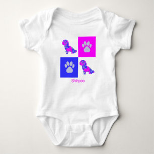 Shihpoo Dog & Paw Print Pink and Blue Baby Bodysuit