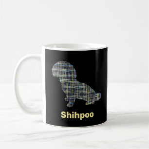 Shihpoo Dog Silhouette Yellow & Black Grid Lines Coffee Mug