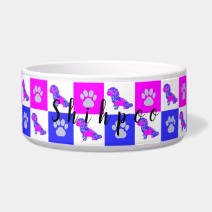 Shihpoo Silhouette Dog & Paw Hot Pink & Blue