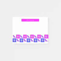 Shihpoo Silhouette Dog & Paw Hot Pink & Blue