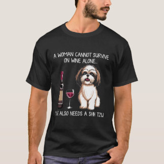 Shihzu and wine Funny Dog retro T-Shirt