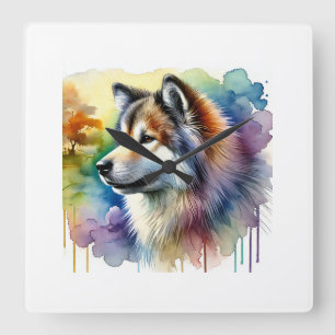 Shikoku Dog 280824AREF140 - Watercolor Square Wall Clock