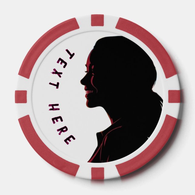Shillouette of poker chips girl with custom text (Front)