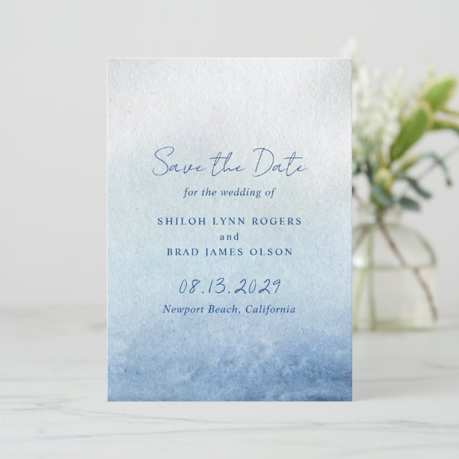 Shiloh Blue Elegant Wedding Save The Date (Standing Front)