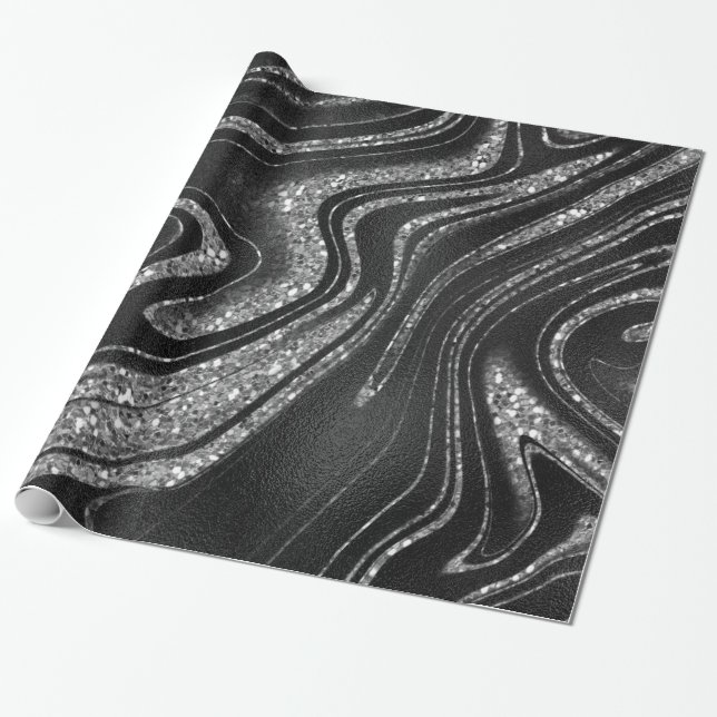 Shimmer Black And Silver Glitter  Wrapping Paper (Unrolled)