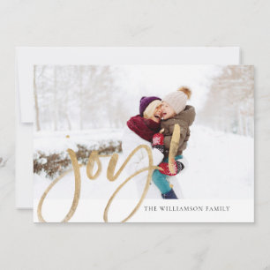 Shimmer Gold Foil Joy Typographic Full Photo Holiday Card