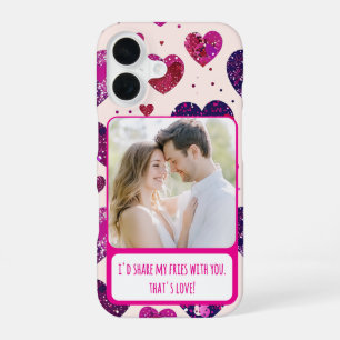 Shimmer Purple Heart Share My Fries iPhone 16 Case