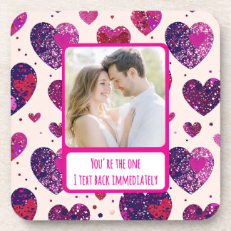 Shimmer Purple Heart Txt Back Immediately Coaster