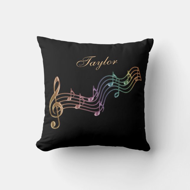 Shimmer Rainbow Personalised Musical Notes Pillow (Front)