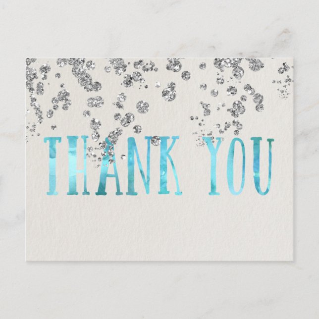 Shimmer Sea Blue and Faux Silver Sequins Postcard (Front)