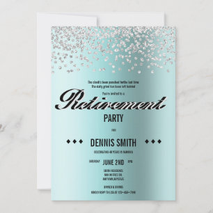 Shimmer   Silver Glitter Confetti Retirement Party Invitation