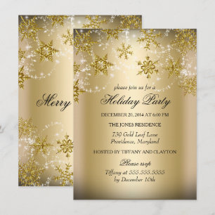 Shimmer Snowflake Gold Christmas Holiday Party Invitation