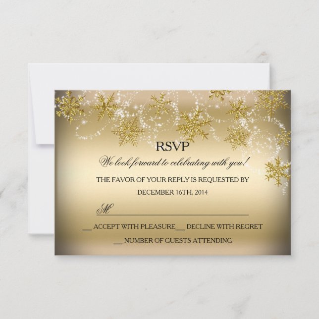Shimmer Snowflake Gold Christmas Holiday RSVP Card (Front)